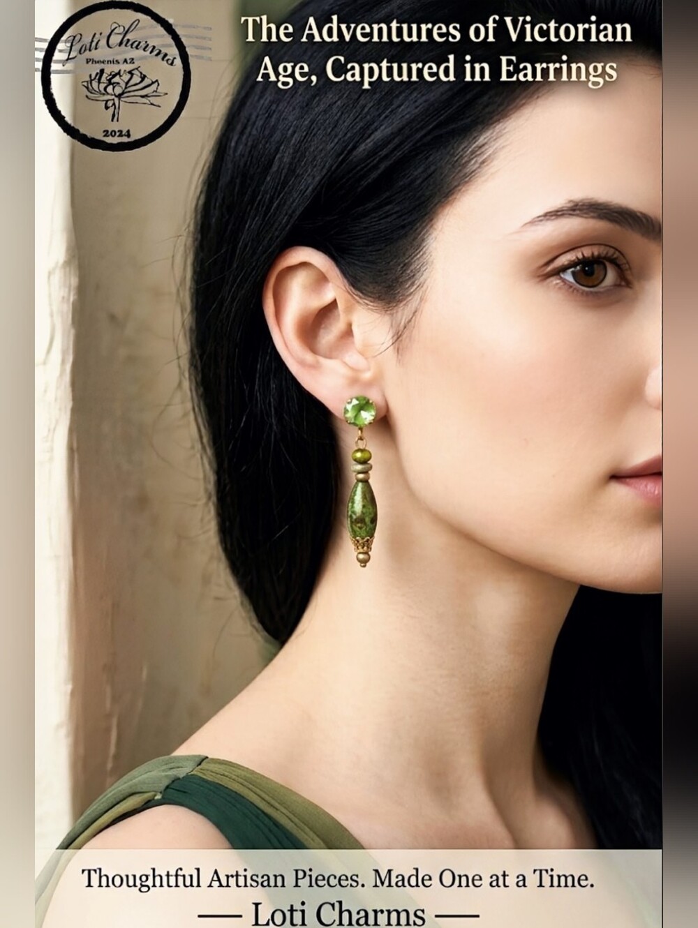 Victorian Apple Green Swarovski Crystal & Bead Gold Plated Earrings